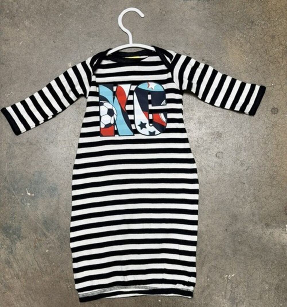 KC Soccer - Kansas City Newborn Cotton Gown Black & White Striped